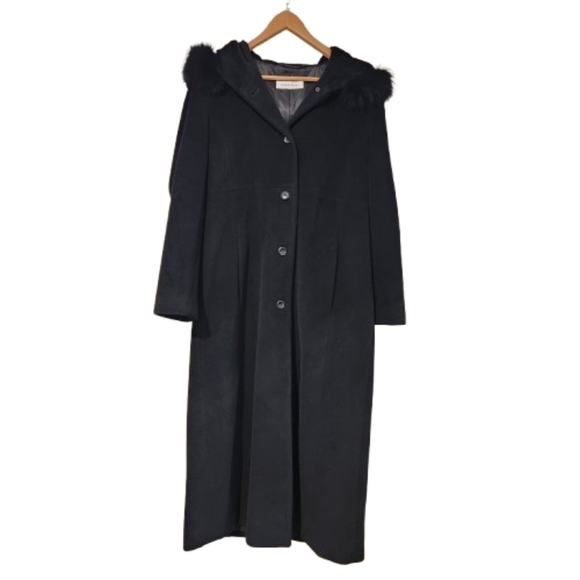 Calvin Klein,Vintage,Maxi Coat, Angora Blend,Black Genuine Fox Fur, Womens M - Picture 7 of 9